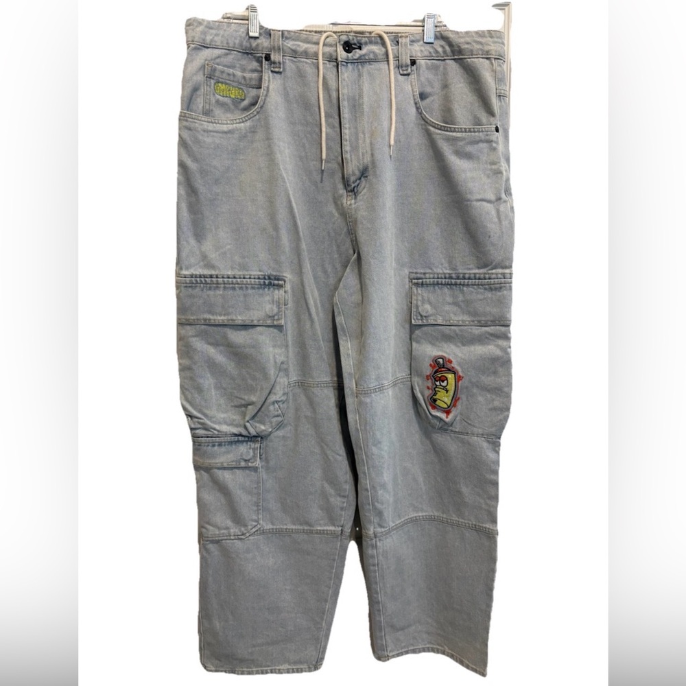 Empyre Loose Fit Skate Jeans Spray Can Embroidery JNCO Style Size 36 Double Knee